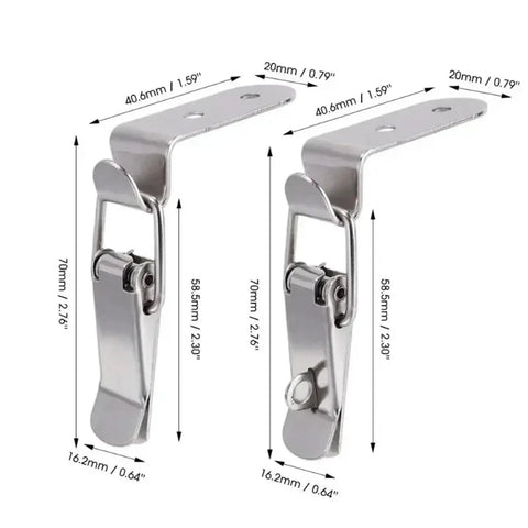 4 Pack 90 Degree Duck Mouth Hook Lock Hasp Set, Silver Metal Spring Latch Catch For Cabinets And Wooden Boxes, measured dimensions