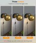 Gold Plug In Wall Sconces Set Of 2 Industrial Vintage Boho Adjustable Lighting Fixtures With E26 Sockets in three color settings