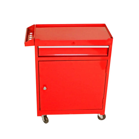 Heavy Duty Steel Rolling Tool Chest With Five Roomy Ball Bearing Drawers And Detachable Worktop, red steel cart with wheels