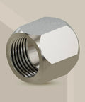 Close-up of Complete Three Eighths Inch JIC 37 Degree Cap and Plug Kit Dash 06, steel fitting, threaded design