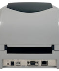 Back view of MACH1 300 Thermal Transfer Label Printer 300 DPI USB Ethernet Serial And AC Adapter for connectivity options.