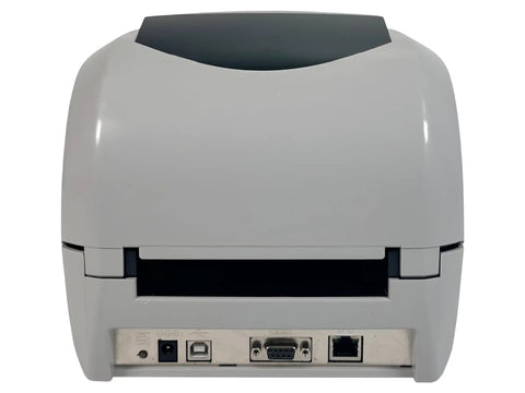 Back view of MACH1 300 Thermal Transfer Label Printer 300 DPI USB Ethernet Serial And AC Adapter for connectivity options.