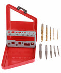 Top Tier 10-Piece Drill Bit Screw Extractor Set Made From Heavy Duty Alloy Steel Left Hand Extractor Kit For Removing Broken Stuck Screws In Garage Shop And Heavy Equipment Jobs That Are Totally Worth The Hype. red case with 5 drill bits and 5 extractors
