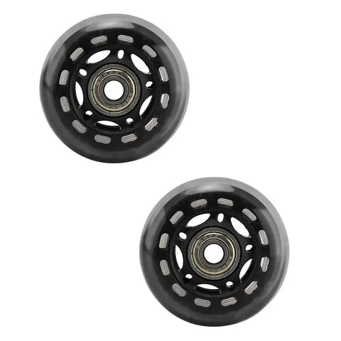 8 Pack Inline Skate Wheels for Outdoor Freestyle, durable black wheels, smooth ride with bearings visible, detailed view