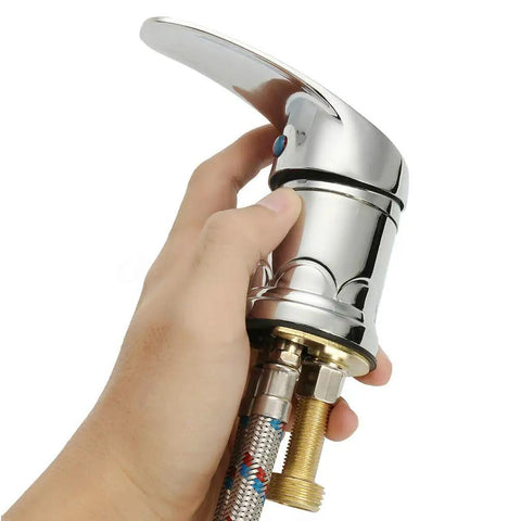 Hella Durable Zinc Alloy Salon Shampoo Bowl Faucet Kit With Hot And Cold Mixer Sprayer Hose Set Built Solid For Barbershop Or Home Spa Easy Install Scratch Resistant Finish Smooth Swap For Every Sink - close-up of faucet handle and connections