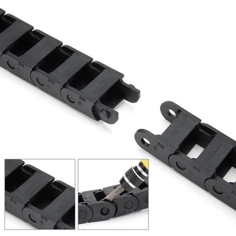 R18 10Mm By 15Mm Black Plastic Cable Wire Carrier Drag Chain 1M Length For CNC Machines, showing reinforced nylon material