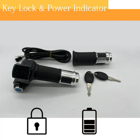 Universal 12V To 84V Electric Bike Throttle Grip With LCD Voltage Display Twist Handlebar For Electric Bikes Scooters Motorcycles Three Plus One Plus One Pin Connectors Pair Silver