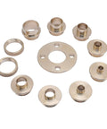Pro Grade Brass Router Template Guide Set For Pin Point Woodworking Layouts With Anti Friction Slick Bushing Kit, 10 brass bushings and rings.