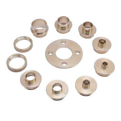 Pro Grade Brass Router Template Guide Set For Pin Point Woodworking Layouts With Anti Friction Slick Bushing Kit, 10 brass bushings and rings.
