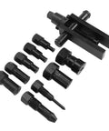 Thinking Process: motorcycle wheel hub bearing removal tool, black heat-treated steel, 20-piece collet set, 8-25 mm