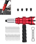 Upgrade Your Gear With This Ultimate Durability Drill Adapter For Riveting That Slaps With 100 AntiCorro Coated Rivets Perfect For Trailer Hacks HVAC Fixes And Snagging Stuck Bolts In Hard Metal Jobs Fast. Red drill rivet adapter with 100 rivets, brass tips, and wrench