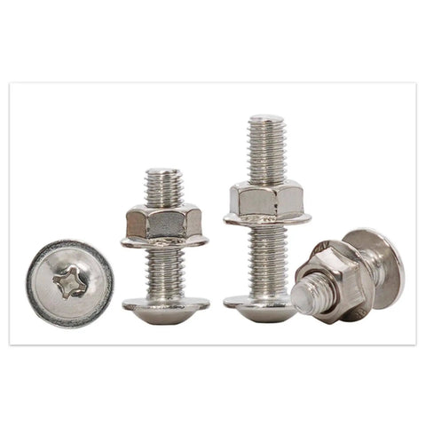 Heavy Duty M6 Hex Socket Head Cap Screws And Flange Nuts Assortment Kit in 304 Stainless Steel, side and top view, M6x16 bolts