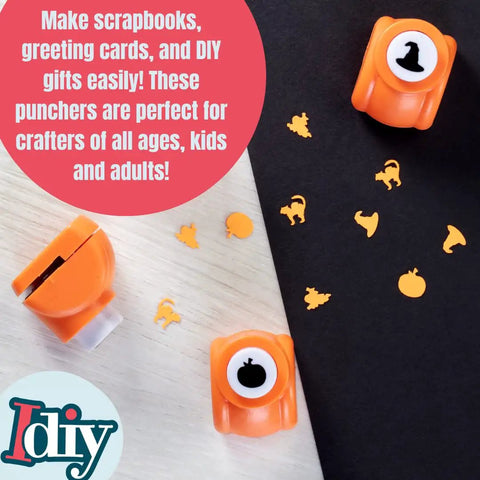 Mini Scrapbook Paper Hole Puncher Set With Forty Holiday Designs For Easter Christmas Thanksgiving Fourth Of July Halloween And More shown with festive shapes