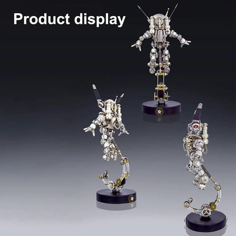 Product display of 3D Space Rabbit Metal Puzzle Kit For Adults With Lights, Astronaut Mechanical Model DIY Ornament, various angles