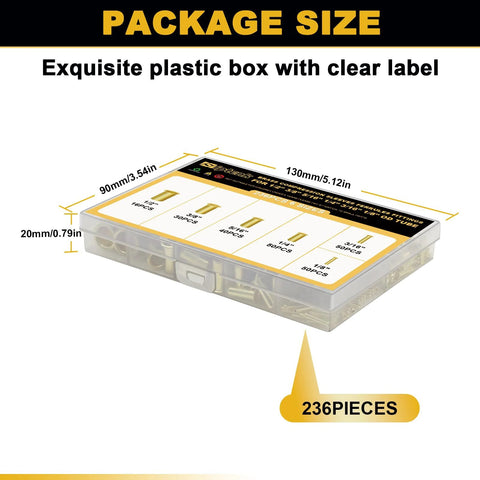 Siptenk brass compression tube inserts kit, 236 pieces, six sizes, in clear plastic box