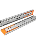 Adjustable Stainless Steel Drawer Slides 10 To 22 Inches, Three Section Rails, 304 stainless build, side view with orange accents