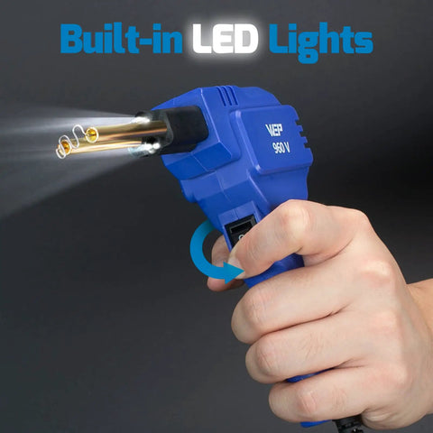 hand holding 110V Plastic Welder Kit With LED Lights And 200 Hot Staples Pliers For Car Bumper Plastic Welding
