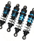 Beefed Up Aluminum Oil Filled RC Shocks 4 Piece Set For 1/12 1/14 1/16 Scale RC Cars Off Road Buggy Trucks With Smooth Damping Fits 144001 124019 124018 MJX SCY HBX Blue, showing four blue and black shocks with springs