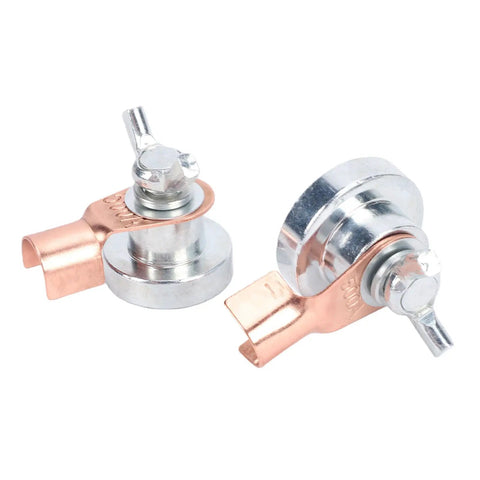 Premium Welding Magnetic Ground Clamps With Super Strong Magnets For Steady Earth Connections On Flat Or Curved Metals, stainless steel and brass build.
