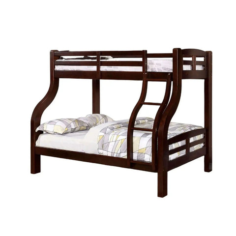 Twin Over Full Bunk Bed With Curved Ladder And Rails Transitional Finish Solid Wood And Engineered Wood Construction Built To Last