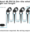 Diagram of Outdoor 24W RGB Landscape Lights With Transformer And Remote 12 Colors, showing wiring and measurements for setup.
