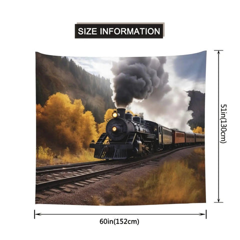 Steam Locomotive Train Tapestry Wall Hanging, Aesthetic Wall Decor Art Poster For Living Room And Dorm, 60x51 Inches