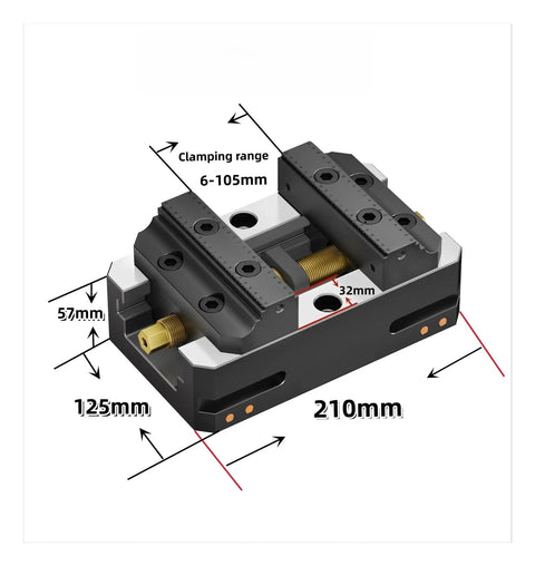 Premium Self Centering Vise Eight Inch Heavy Duty Five Axis Clamping Beast For Cnc Machinery dimensions 210x125mm with clamping range 6-105mm.