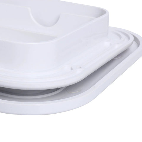Close-up of white marine-grade boat hatch lid, 24 x 9-5/8 inches, with recessed handle.