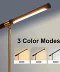 LED Wood Grain Desk Lamp With Wireless Charger And USB Port For Home Office showing 3 color temperature modes.