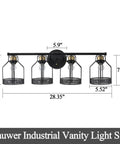 Industrial Farmhouse 4 Light Vanity Sconce With Vintage Edison Bulbs Black Metal Cage Shade dimensions diagram