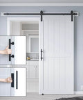 36-Inch By 84-Inch MDF Sliding Barn Door With 6.6-Foot Hardware Kit And Handle, shown installed in a living space.