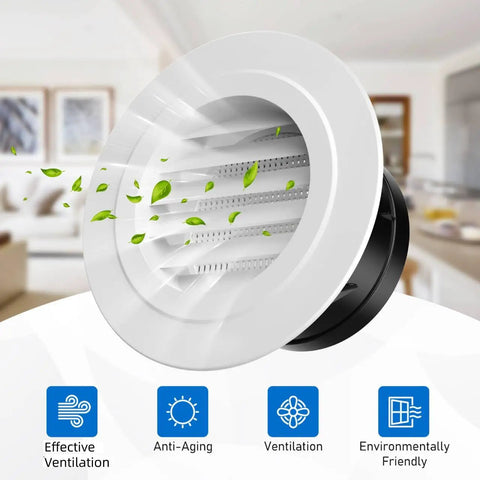 4 Inch Round Exhaust Vent Cover With Built In Fly Screen For Bathroom Kitchen Office Home White Durable ABS Soffit Vent