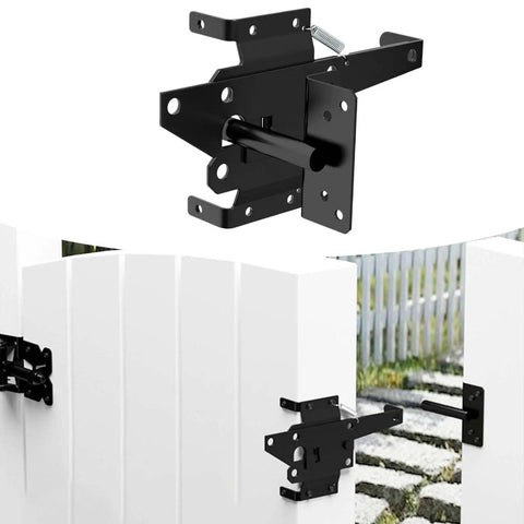Sturdy Self Closing Fence Gate Hinge Kit For Wood Fences And Outdoor Gates Beefy Heavy Duty Adjustable Hardware With Screws Carbon Steel Keeps Your Gate Aligned And Swinging Smoothly, black steel gate hinge on white wood fence