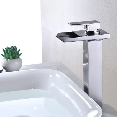 Lit LED Waterfall Bathroom Faucet For Vessel Sink, Oil-Rubbed Bronze, Tall 1-Hole Single-Handle Brass Tap with water
