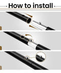 Installation steps for Ultra Durable Aluminum Tent Poles Set Of 2 Adjustable Telescoping Poles showing connection process.