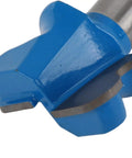Close-up of Heavy Duty 1/2 Inch Shank Drawer Pull Router Bit With Tungsten Steel and PTFE Coating, ideal for precision woodworking.