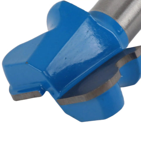 Close-up of Heavy Duty 1/2 Inch Shank Drawer Pull Router Bit With Tungsten Steel and PTFE Coating, ideal for precision woodworking.