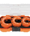 Ultra-Compact Copper Tubing Pipe Cutter Set With 1/2, 3/4, And 1-Inch Cutters In A MODbox Case displayed in an open case