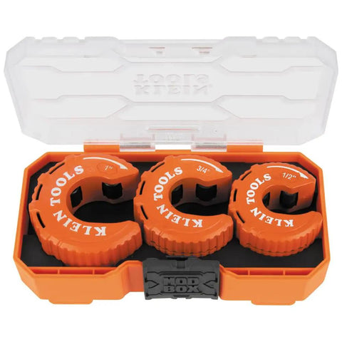 Ultra-Compact Copper Tubing Pipe Cutter Set With 1/2, 3/4, And 1-Inch Cutters In A MODbox Case displayed in an open case
