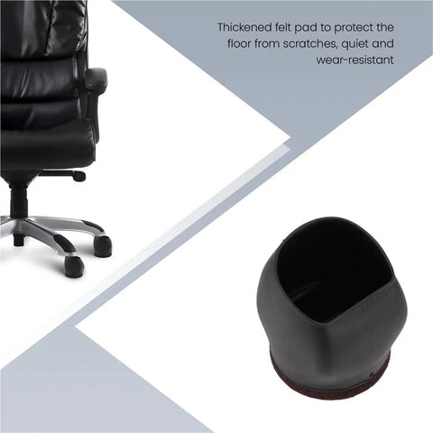 Set Of 15 Rubber Chair Wheel Stoppers And Caster Cups Floor Protectors For Office And Home, shown with chair wheel and stopper close-up.
