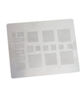 Universal BGA Reballing Solder Paste Stencil Kit For Phone IC Repair, stainless steel mesh with multi-size square holes shown
