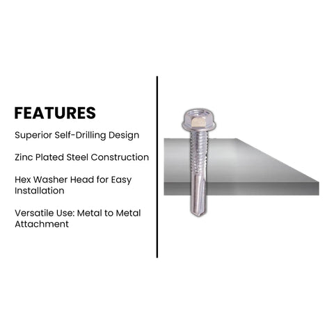 Self Drilling Hex Washer Head Tek Screws For Attaching Sheet Metal To Metal Size 12 24 By 1 1 4 Inch Zinc Plated Steel