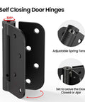 Self Closing Door Hinges 4 Inch Matte Black Spring Loaded Five Eighth Inch Radius Corners Adjustable Tension