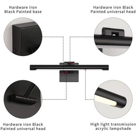 Diagram of Hardwired Dimmable LED Picture Light For Paintings 16.53 Inch Wall Mount Matte Black Metal Body with details