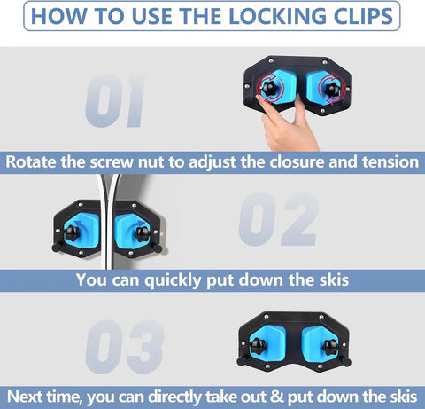How to use locking clips on the Hella Heavy Duty Abs Plastic Ski Wall Mount And Snowboard Rack For Garage Storage.