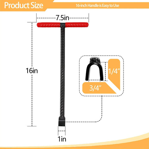 Heavy Duty 16 Inch Water Meter Key With Four Way Multi Functional Valve Shutoff Tool For Main Water Meter Contractor Grade Built Tough Steel By CIZTADA showing dimensions.