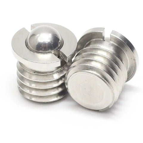 Heavy Duty 304 Stainless Steel Flanged Spring Ball Plunger With Badass Grip Press In Bead Wave Screw For M5 Hardware, side view.