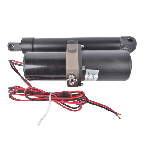 Heavy Duty Knockout Hydraulic Linear Actuator With 12V DC Motor And 8 Inch Stroke Delivering 1700 Pounds Of Force For Farm Tractors And Utility Vehicles, showing actuator and wiring.