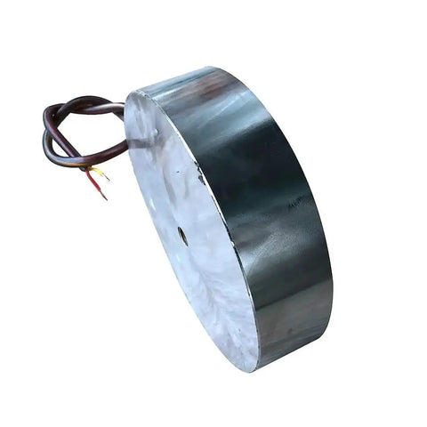 Heavy Duty 24V Electric Magnetic Lifter Cylindrical Suction Plate 14000KG Capacity with dual wires for industrial use.