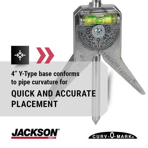 Jackson Safety Curv-O-Mark 4-inch Y-Type pipe marker centering tool with built-in level, front view